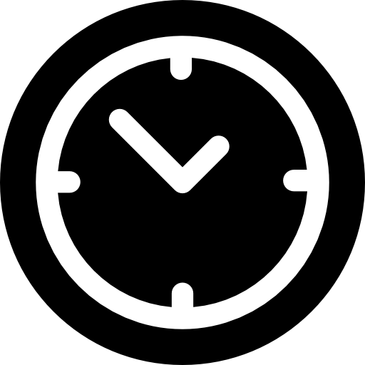 Black and white clock icon showing the time at approximately 10:25. Sonset Inc Photography Icon